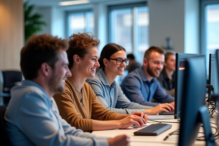 Das Team von Hotel-Tech Solutions GmbH in ihrem Büro in Frankfurt.